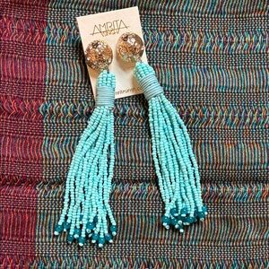 Amrita Singh Aqua Beaded Tassel Earrings